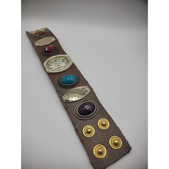 Vintage Geneva Wristwatch Watch Band Wrap Brown Beaded Crystals New Battery main image 7